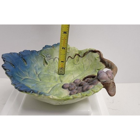 VTG Green Grape Leaf Takahashi San Francisco Pottery Ceramic Majolica Style Bowl - Picture 5 of 16